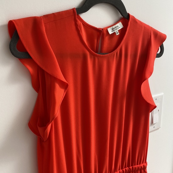 Aritzia Babaton Poppy Red Flutter Sleeve Elastic Waist Tie Midi Dress - Picture 4 of 7